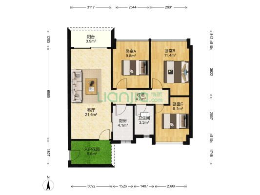 叠翠峰 3室1厅1卫 87平方