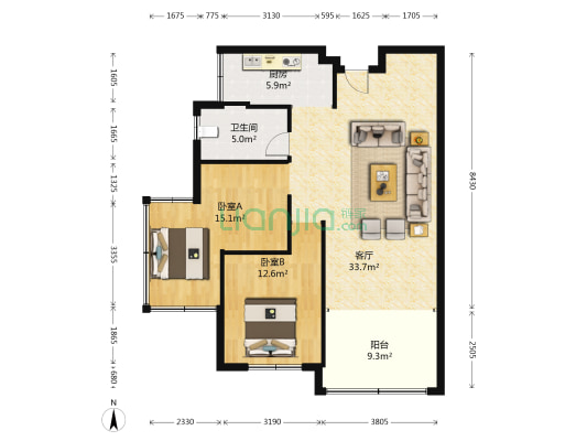 富兴鹏城 2室1厅1卫 83平方