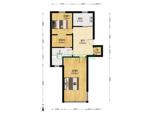 健康路63号 2室1厅1卫 63平方