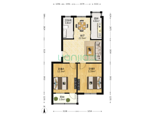 民航小区 2室1厅1卫 75平方