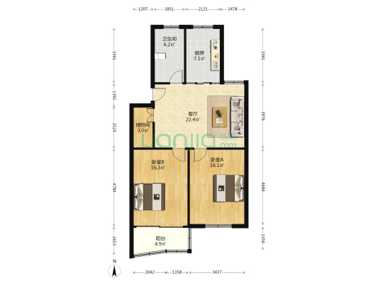 二泉东路 2室1厅1卫 97平方