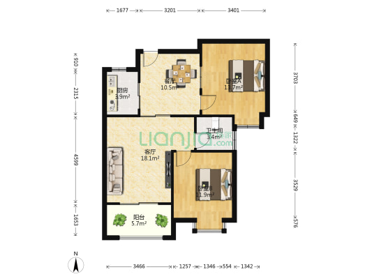 锦绣江南 2室2厅1卫 88平方