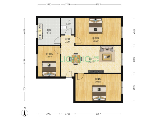 中国石油小区 3室1厅1卫 118平方