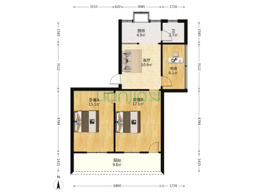 文星大道55号 3室1厅1卫 84平方