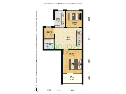 云源花园 2室1厅1卫 60平方
