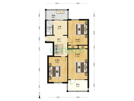 科院路15号 3室1厅1卫 89平方