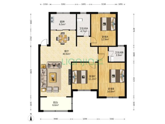 蒋浦新村 3室1厅2卫 125平方