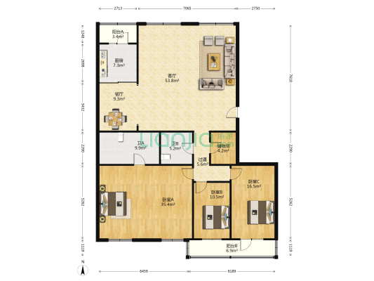 鸿蒙小区 3室2厅2卫 217平方