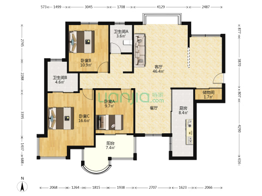 香江花城桃李苑 3室1厅2卫 125平方