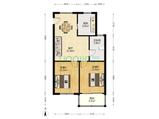 曙光路21弄 2室1厅1卫 74平方