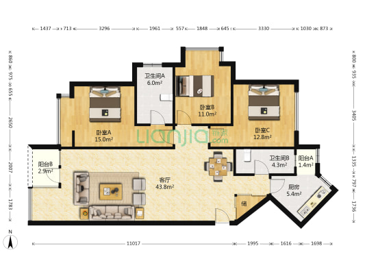 格普澜轩 3室1厅2卫 127平方