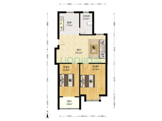凤凰瑞园 2室1厅1卫 82平方