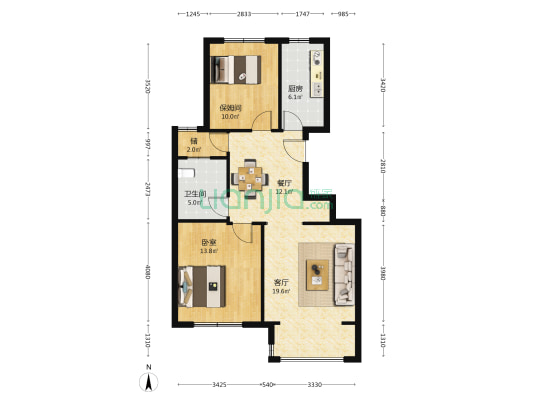 长寿城 1室2厅1卫 93平方