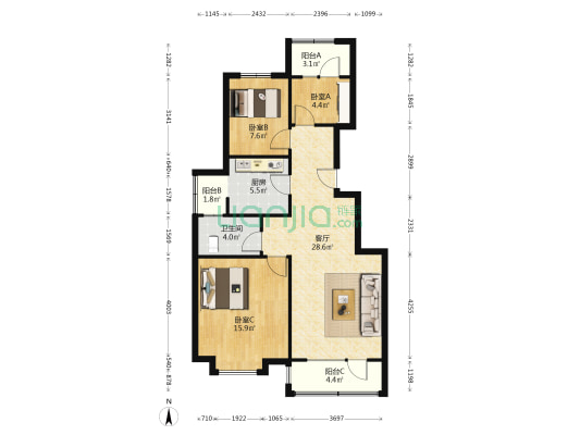 此房满二，看房方便，有装修，无尾款-户型图