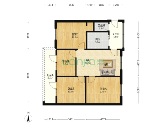 鱼凫路28号 3室1厅1卫 90平方