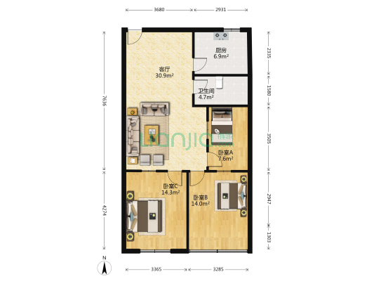 罐头厂家属楼 3室1厅1卫 94平方