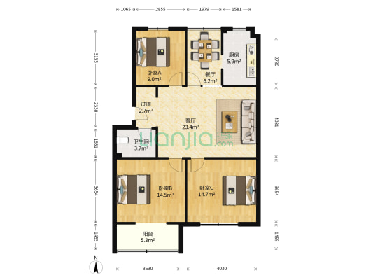西大街景德一巷91号 3室2厅1卫 101平方