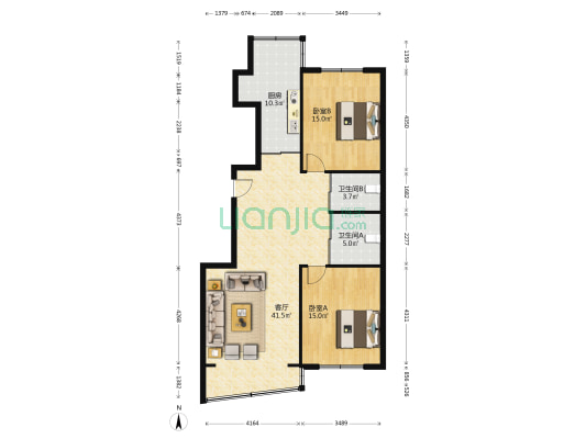 东师八舍 2室1厅2卫 135平方