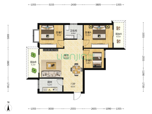 水滨花园2期 3室1厅1卫 98平方