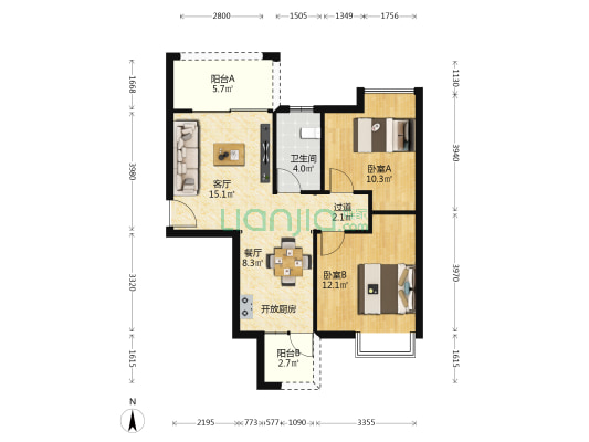 迎宾豪苑 2室2厅1卫 79平方