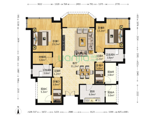 金恒德时代金悦 4室1厅2卫 132平方