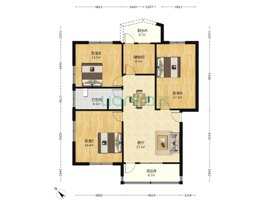 裕龙大厦 3室1厅1卫 111平方