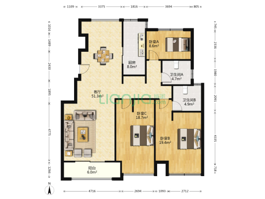 大南五村 3室1厅2卫 143平方