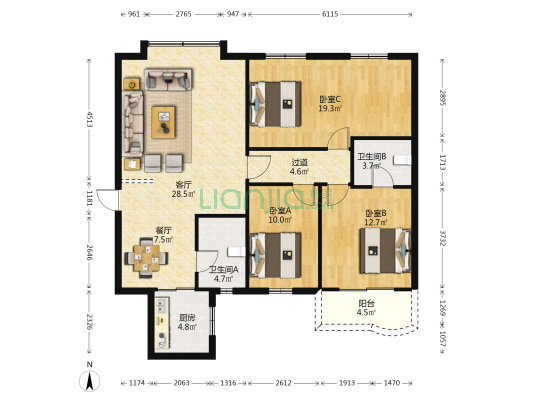 武夷晶都 3室2厅2卫 122平方
