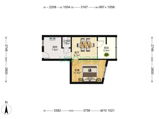 彭城路308号 1室1厅1卫 47平方