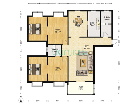 华茂花园 4室2厅2卫 133平方