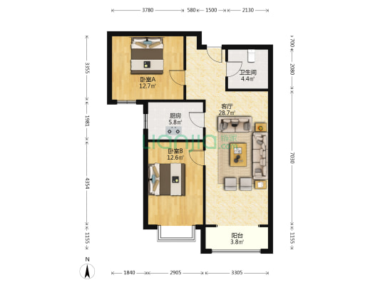 房本在手产权清晰，领包入住，采光无遮挡-户型图