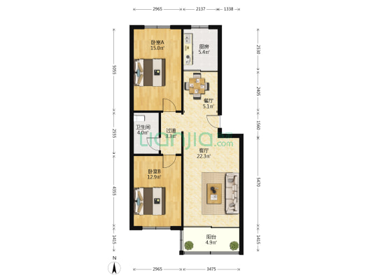 辛明园东区 2室2厅1卫 89平方