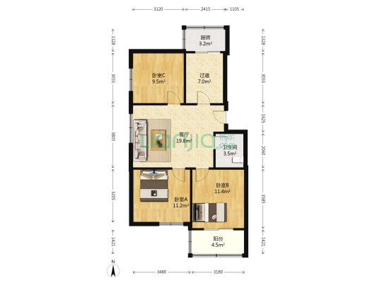 捷信街 3室1厅1卫 87平方