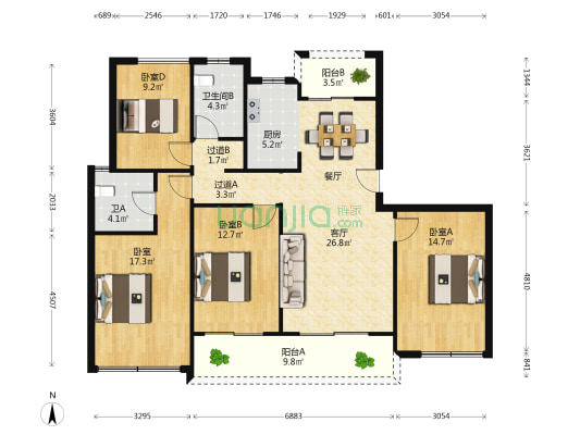 鸿翔云望雅苑 4室1厅2卫 143平方