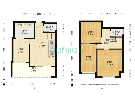 东邦时代 3室2厅2卫 90平方