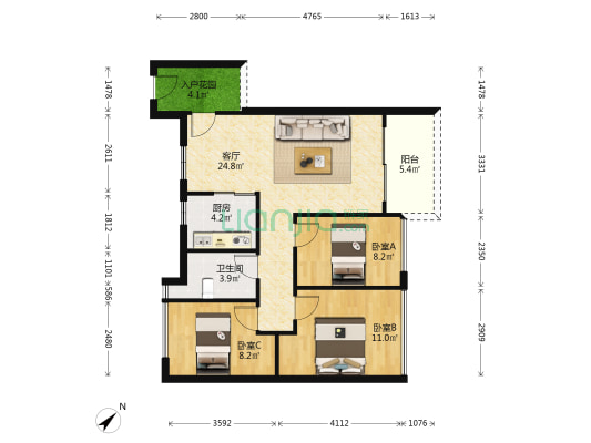 越秀天珹 3室1厅1卫 88平方