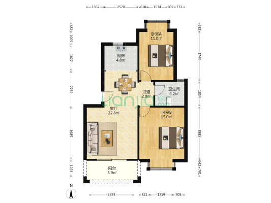 成贤苑 2室1厅1卫 82平方