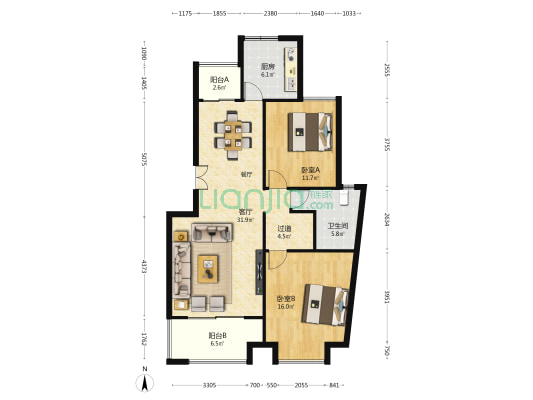 海上名门公寓 2室1厅1卫 107平方