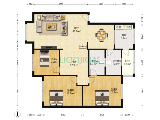 雅馨花园 3室1厅2卫 138平方
