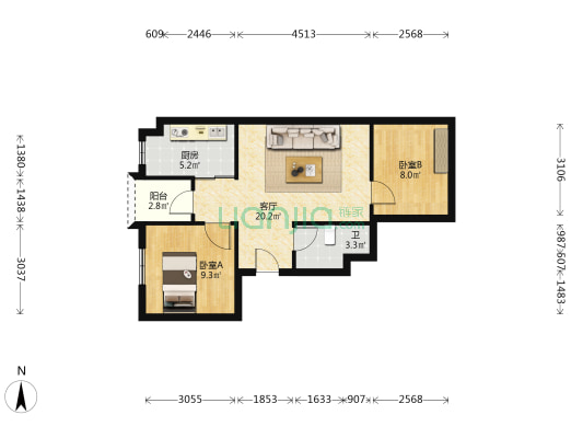 深业世纪山谷 2室1厅1卫 84平方
