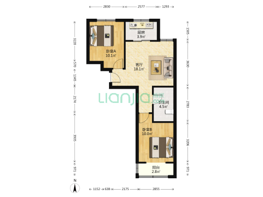 山师北街8号院 2室1厅1卫 68平方