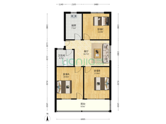 文建路 3室1厅1卫 86平方