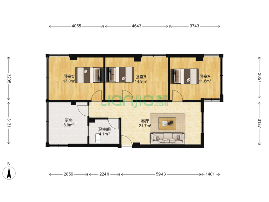 九里堤南路99号 3室1厅1卫 90平方