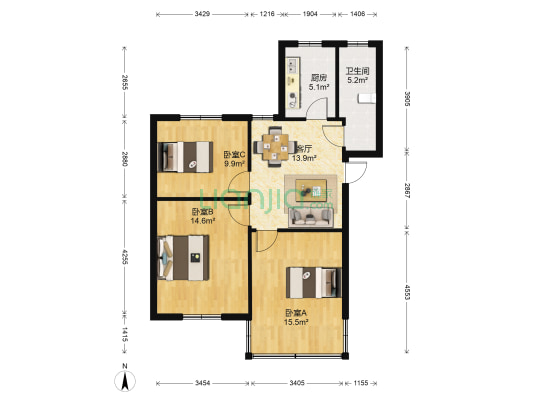 琴湖新村五区 3室1厅1卫 80平方