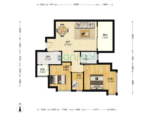 广厦城岭都 3室1厅1卫 88平方