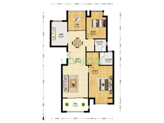 保利叶之林(一期) 3室1厅2卫 107平方