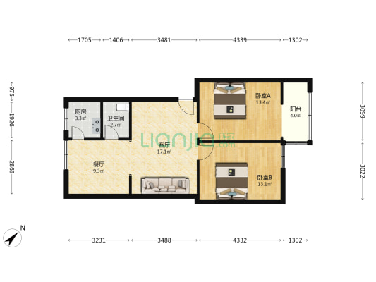 新民街145号 2室2厅1卫 75平方