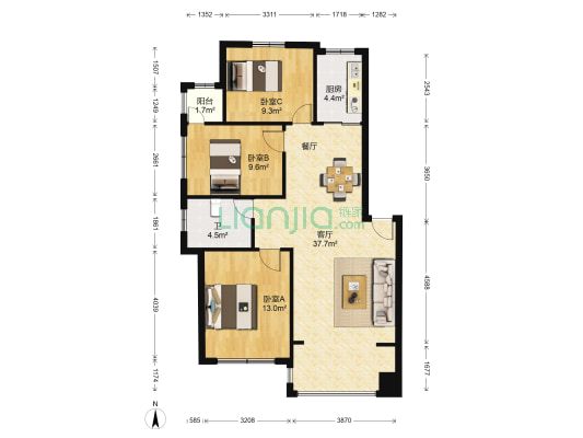 澳海澜庭 3室1厅1卫 86平方
