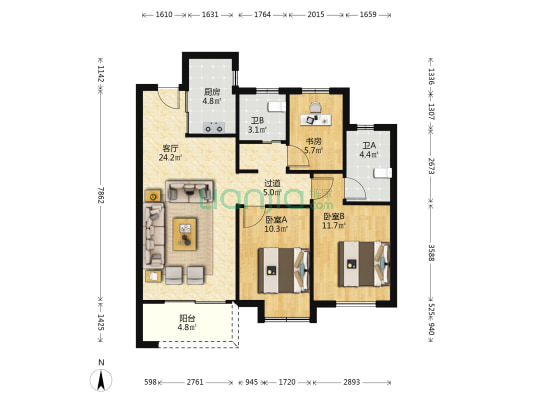 滨悦华庭 3室1厅2卫 98平方