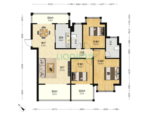 椰海明珠 3室2厅2卫 127平方
